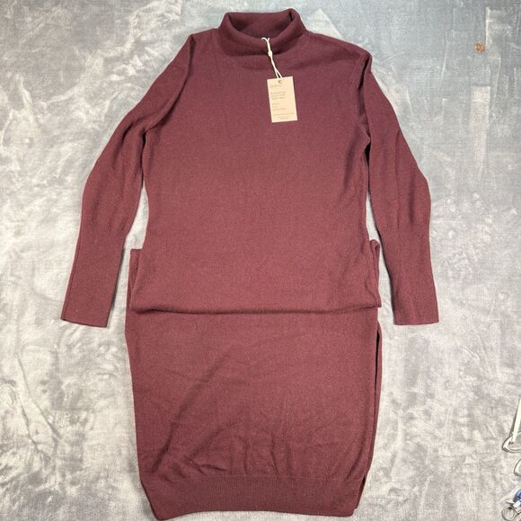 Quince Women's 100% Cashmere Turtleneck Sweater Maxi Dress Maroon Size M NWT - Picture 2 of 14